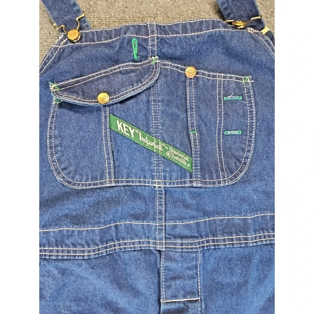 Vtg Key Imperial Mens 46x32 Carpenter Denim Bib Overalls USA Work Farm 1514